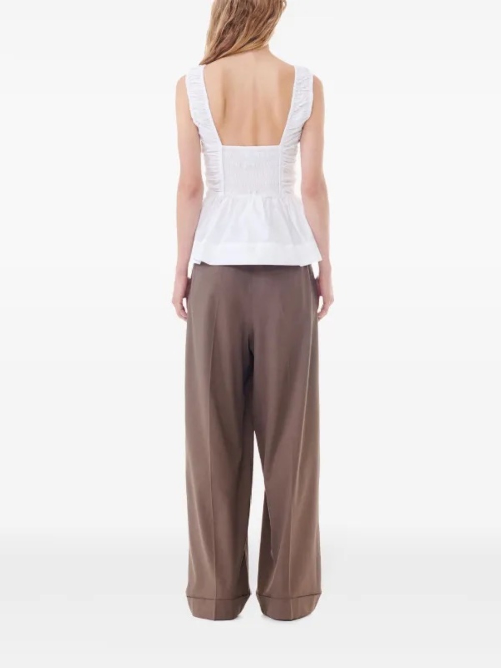 Ganni White Smocked Square-Neck Tank Top - Picture 4 of 7